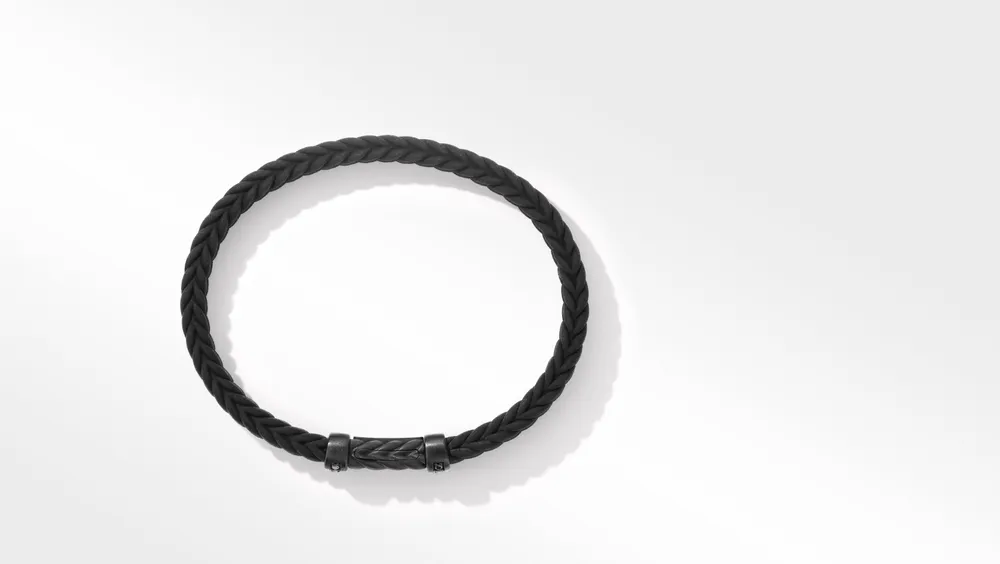 Chevron Black Rubber Bracelet with Titanium and Pavé Diamonds