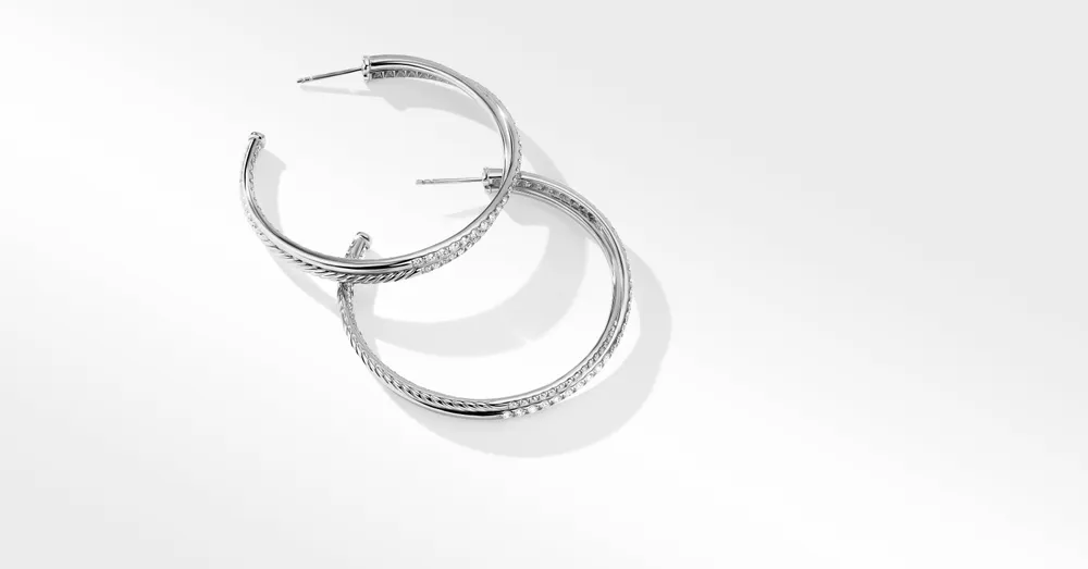 Pavé Crossover Hoop Earrings in 18K Gold with Diamonds