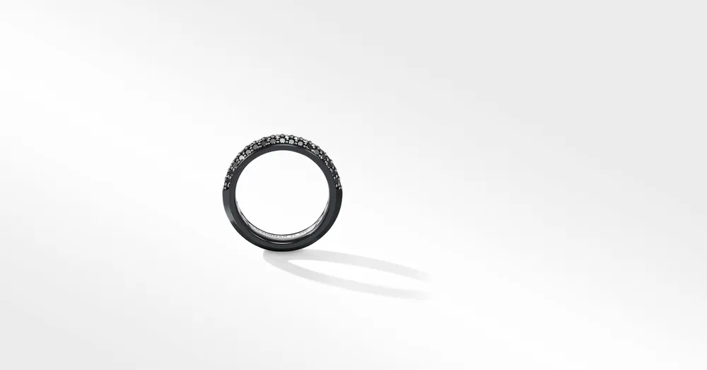 Beveled Band Ring Black Titanium with Half Pavé Diamonds
