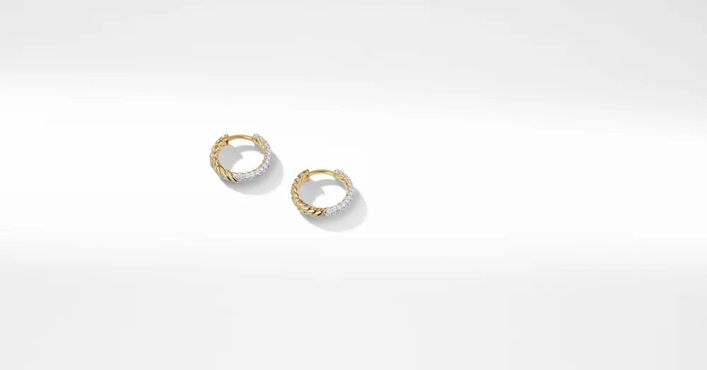 Petite Pavé Huggie Hoop Earrings in 18K Yellow Gold with Diamonds
