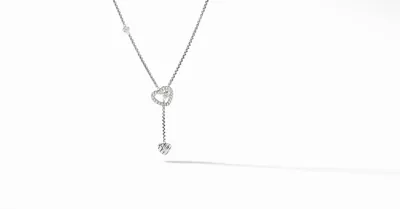 Cable Collectibles® Heart Y Necklace in Sterling Silver with Pavé Diamonds