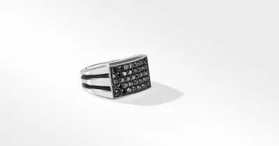 Deco Signet Ring Sterling Silver with Pavé Black Diamonds