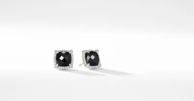 Chatelaine® Pavé Bezel Stud Earrings in Sterling Silver with Black Onyx and Diamonds