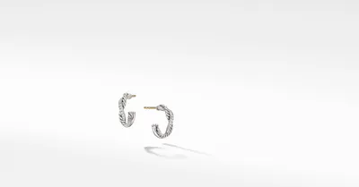 Petite Infinity Huggie Hoop Earrings in Sterling Silver with Pavé Diamonds