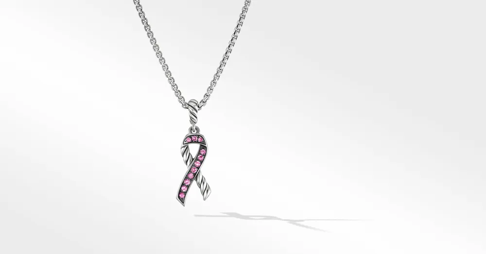 Cable Collectibles® Ribbon Necklace in Sterling Silver with Pavé Pink Sapphires