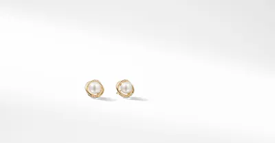 Crossover Infinity Pearl Stud Earrings in 18K Yellow Gold