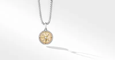 Maritime® Compass Amulet in Sterling Silver with 18K Yellow Gold and Center Diamond