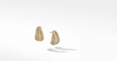 DY Origami Shrimp Earrings in 18K Yellow Gold with Pavé Diamonds