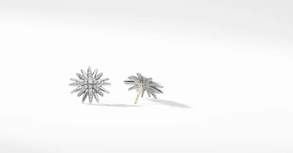 Starburst Stud Earrings in Sterling Silver with Pavé Diamonds