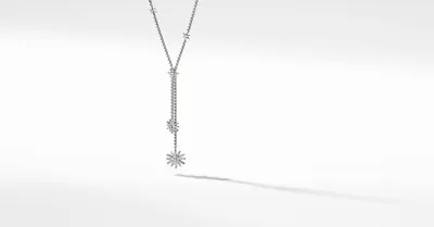 Starburst Y Necklace in Sterling Silver with Pavé Diamonds