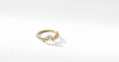 Starburst Cluster Band Ring 18K Yellow Gold with Full Pavé Diamonds