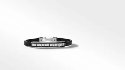 Pyramid ID Black Leather Bracelet with Pavé Diamonds