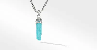 Wrapped Crystal Amulet with Sterling Silver and Diamonds, 46mm