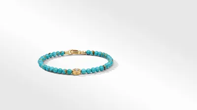 Bijoux Spiritual Beads Peace Sign Bracelet with Turquoise, 14K Yellow Gold and Pavé Diamonds