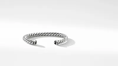 Cable Cuff Bracelet Sterling Silver with Black Diamonds