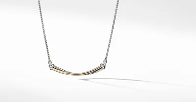 Crossover Bar Necklace in Sterling Silver with 18K Yellow Gold