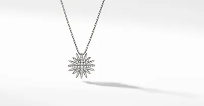 Starburst Pendant Necklace in Sterling Silver with Pavé Diamonds