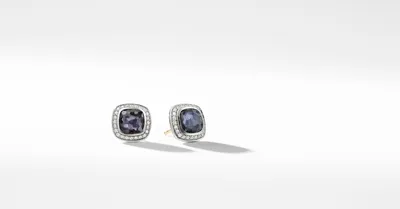 Albion® Stud Earrings in Sterling Silver with Black Orchid and Pavé Diamonds