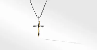 Crossover Cross Pendant in Sterling Silver with 18K Yellow Gold
