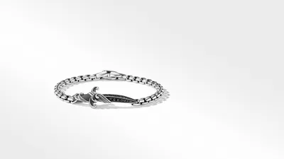 Waves Dagger Bracelet Sterling Silver with Pavé Black Diamonds