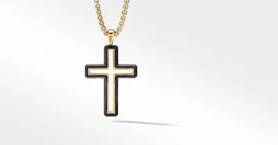 Forged Carbon Cross Pendant with 18K Yellow Gold