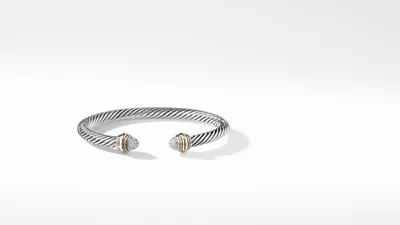 Cable Classics Bracelet Sterling Silver with Pavé Diamond Domes and 14K Yellow Gold