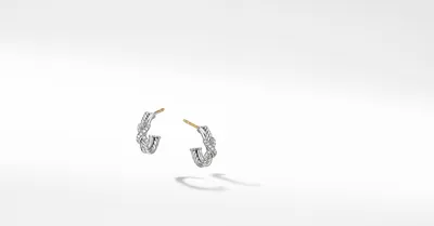 Petite X Hoop Earrings in Sterling Silver with Pavé Diamonds