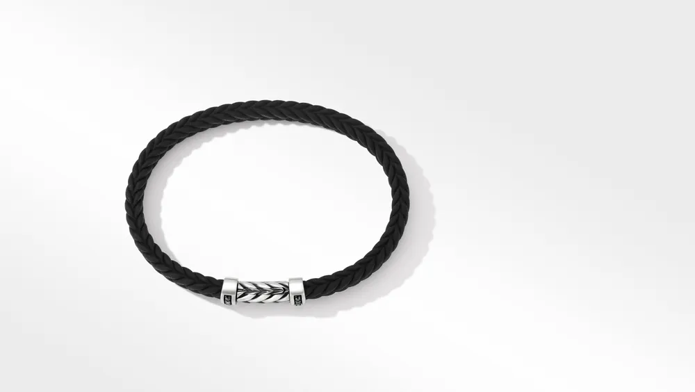 Chevron Black Rubber Bracelet with Pavé Diamonds and Sterling Silver