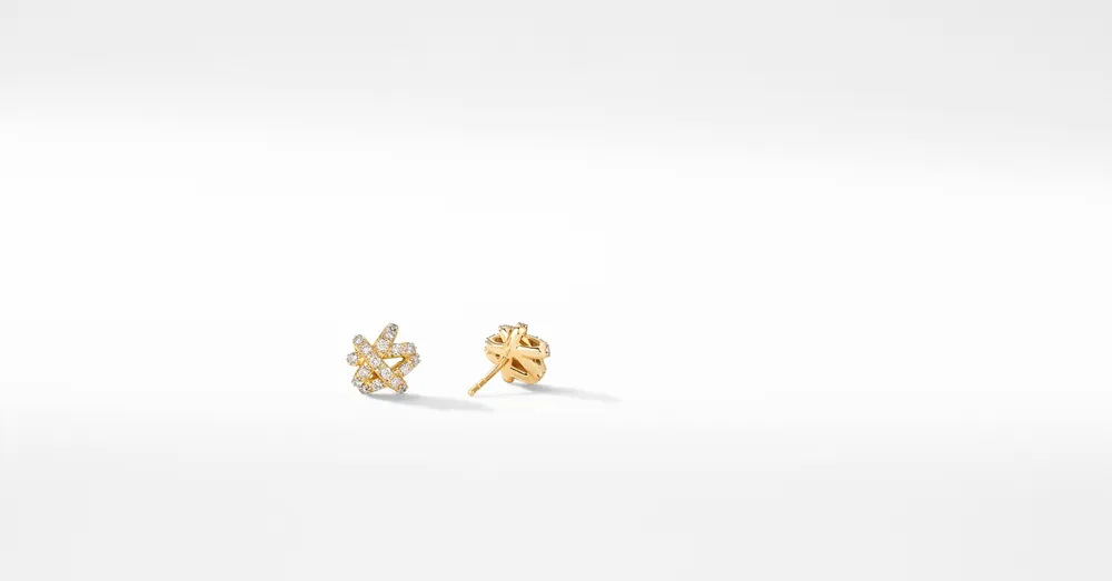 Crossover Stud Earrings in 18K Yellow Gold with Full Pavé Diamonds