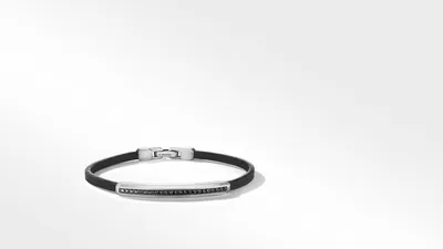 Streamline® ID Black Leather Bracelet with Pavé Diamonds and Sterling Silver