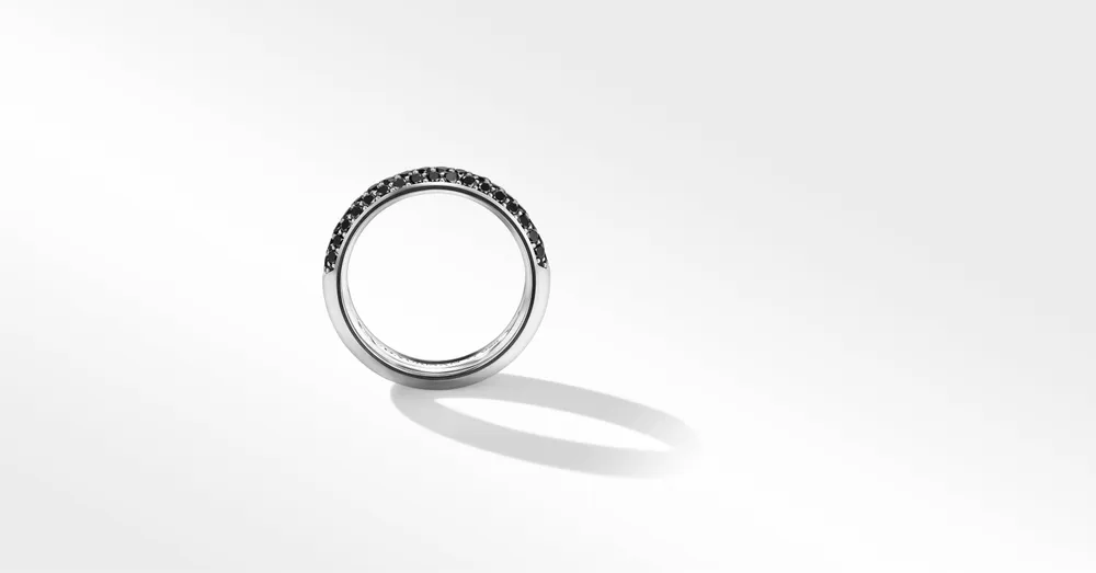 Beveled Band Ring Black Titanium with Half Pavé Diamonds