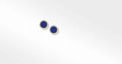 Petite DY Elements® Stud Earrings in 18K Yellow Gold with Lapis and Pavé Diamonds