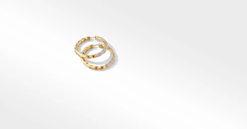 Cable Edge™ Hoop Earrings in Recycled 18K Yellow Gold with Pavé Diamonds