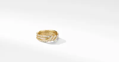 Continuance® Three Row Band Ring 18K Yellow Gold with Pavé Diamonds