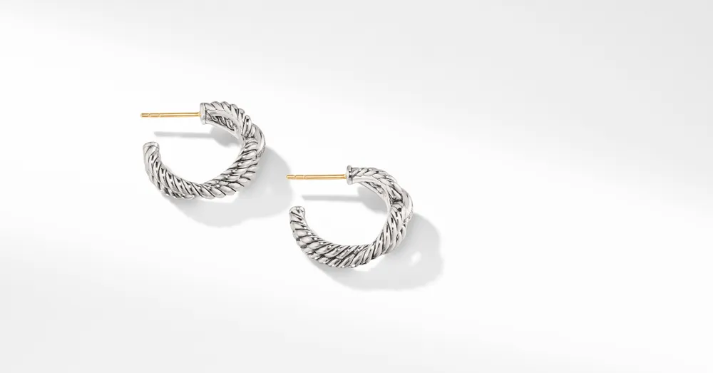 Cable Loop Hoop Earrings in Sterling Silver with Pavé Diamonds