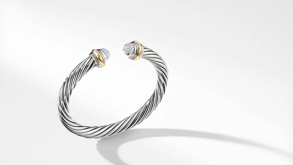 Cable Classics Bracelet Sterling Silver with Pavé Diamond Domes and 18K Yellow Gold