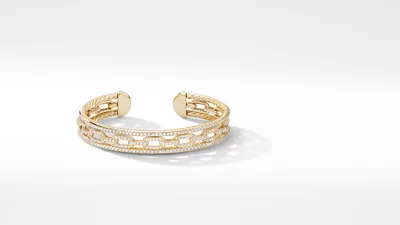 Stax Three Row Chain Link Bracelet in 18K Yellow Gold with Full Pavé Diamonds