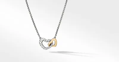 Cable Collectibles® Interlocking Heart Necklace in Sterling Silver with 18K Yellow Gold