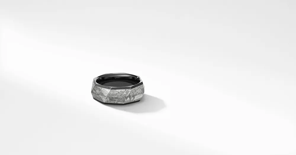 Torqued Faceted Band Ring Black Titanium with Meteorite