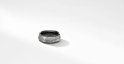 Torqued Faceted Band Ring Black Titanium with Meteorite