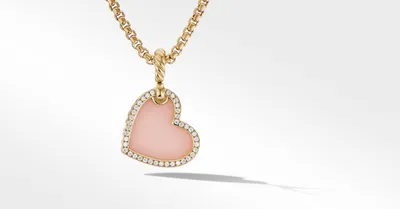 DY Elements® Heart Amulet in 18K Yellow Gold with Pink Opal and Pavé Diamonds