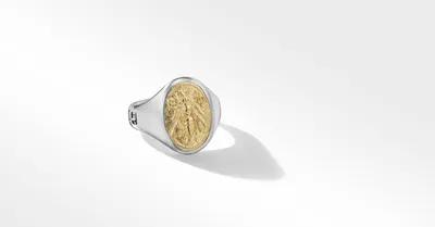 Petrvs® Bee Signet Ring Sterling Silver with 18K Yellow Gold