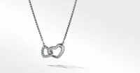 Cable Collectibles® Double Heart Necklace in Sterling Silver with Pavé Diamonds