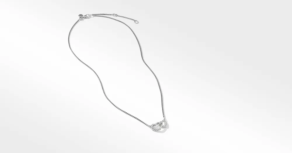 Cable Collectibles® Double Heart Necklace in Sterling Silver with Pavé Diamonds