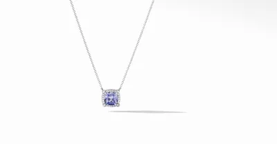 Petite Chatelaine® Pavé Bezel Pendant Necklace in 18K White Gold with Tanzanite and Diamonds