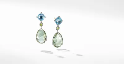 Chatelaine® Drop Earrings in Sterling Silver with Prasiolite, Blue Topaz and Peridot