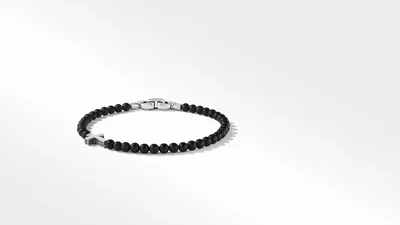 Spiritual Beads Cross Station Bracelet Sterling Silver with Black Onyx