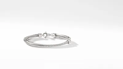 Crossover Linked Bracelet Sterling Silver with Pavé Diamonds