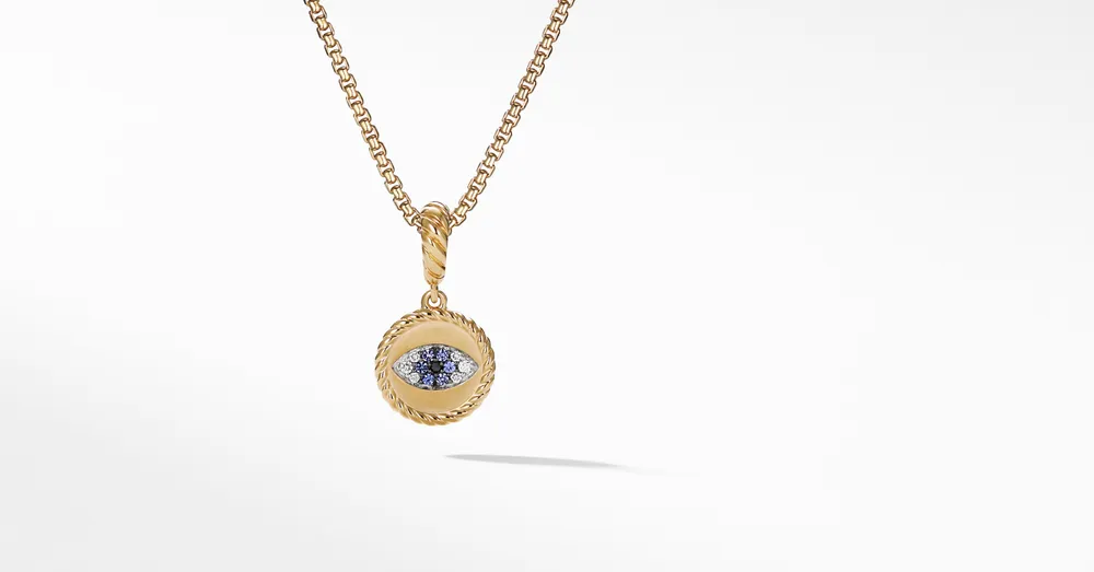 Evil Eye Amulet in 18K Yellow Gold with Pavé Blue Sapphires and Diamonds
