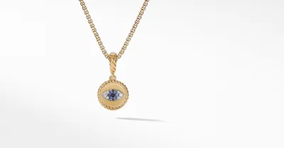 Evil Eye Amulet in 18K Yellow Gold with Pavé Blue Sapphires and Diamonds